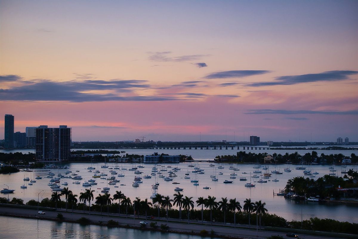 Miami harbor at dusk